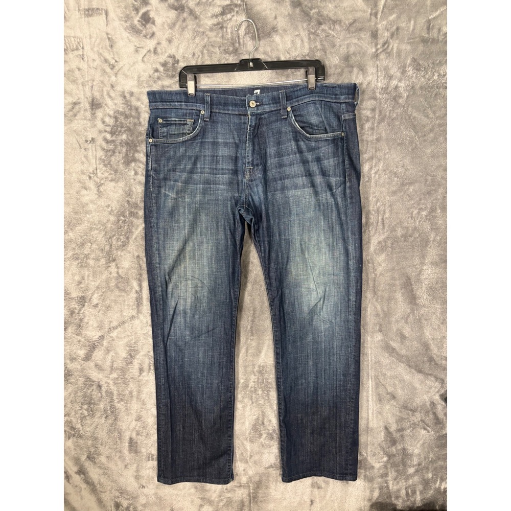 7 For All Mankind Standard Straight Leg Jeans Mens 40 Dark Wash Denim Squiggle